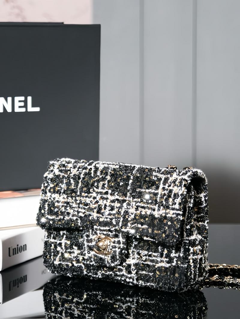 Small Chanel Sequins Tweed Flap Bag CF2420 Black