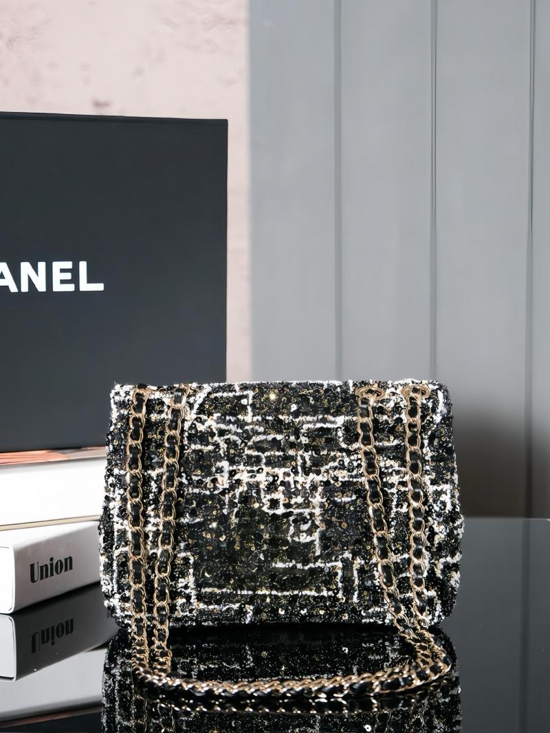 Small Chanel Sequins Tweed Flap Bag CF2420 Black