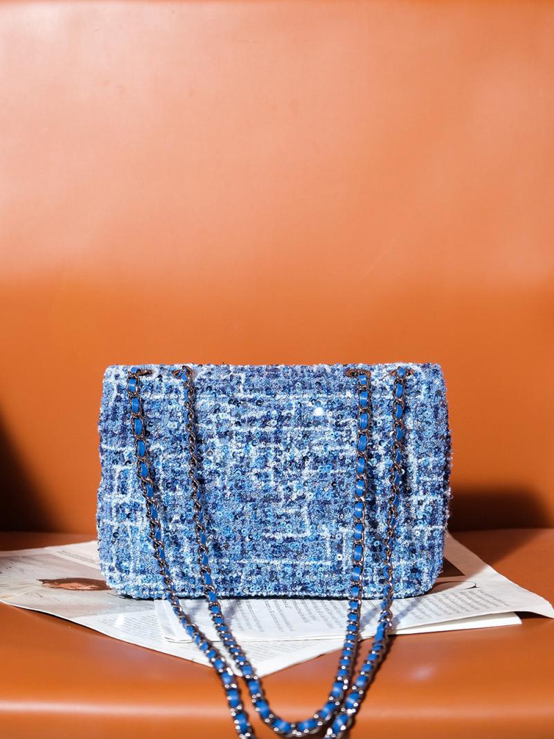 Small Chanel Sequins Tweed Flap Bag CF2420 Blue