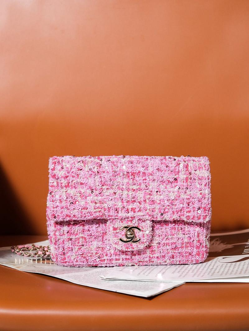 Small Chanel Sequins Tweed Flap Bag CF2420 Pink