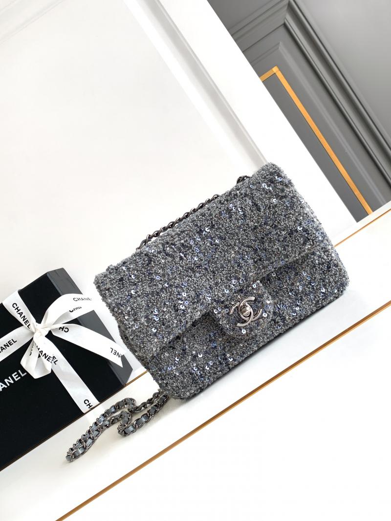 Small Chanel Sequins Tweed Flap Bag CF2420 Silver