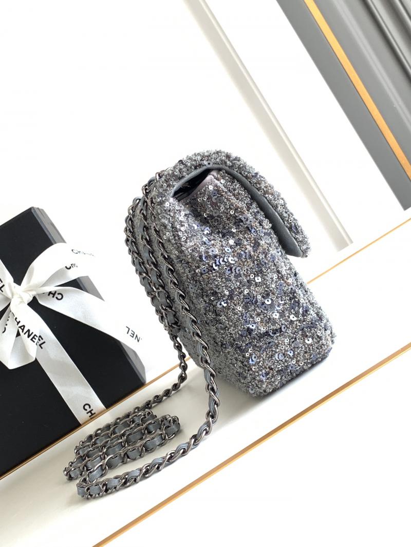 Small Chanel Sequins Tweed Flap Bag CF2420 Silver