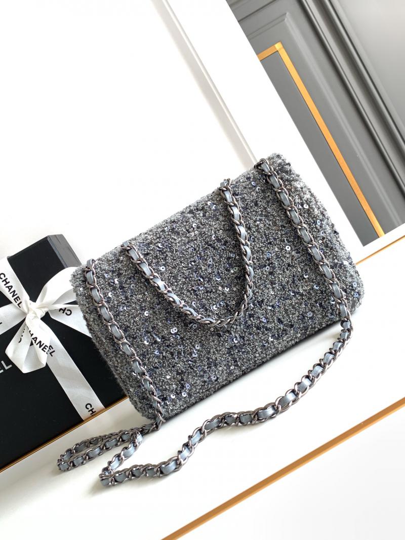 Small Chanel Sequins Tweed Flap Bag CF2420 Silver