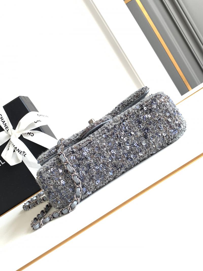 Small Chanel Sequins Tweed Flap Bag CF2420 Silver