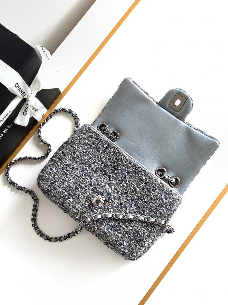 Small Chanel Sequins Tweed Flap Bag CF2420 Silver