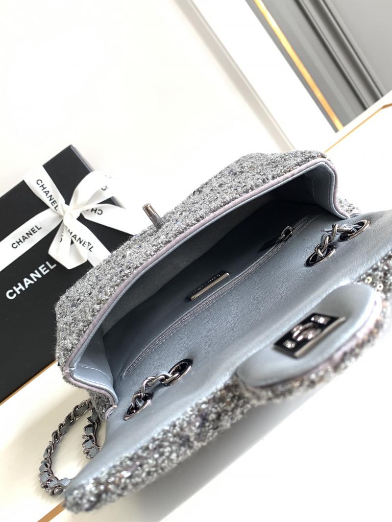 Small Chanel Sequins Tweed Flap Bag CF2420 Silver