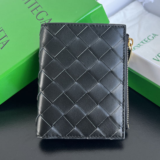 Bottega Veneta Small Intrecciato Bi-Fold Zip Wallet 742330 Black