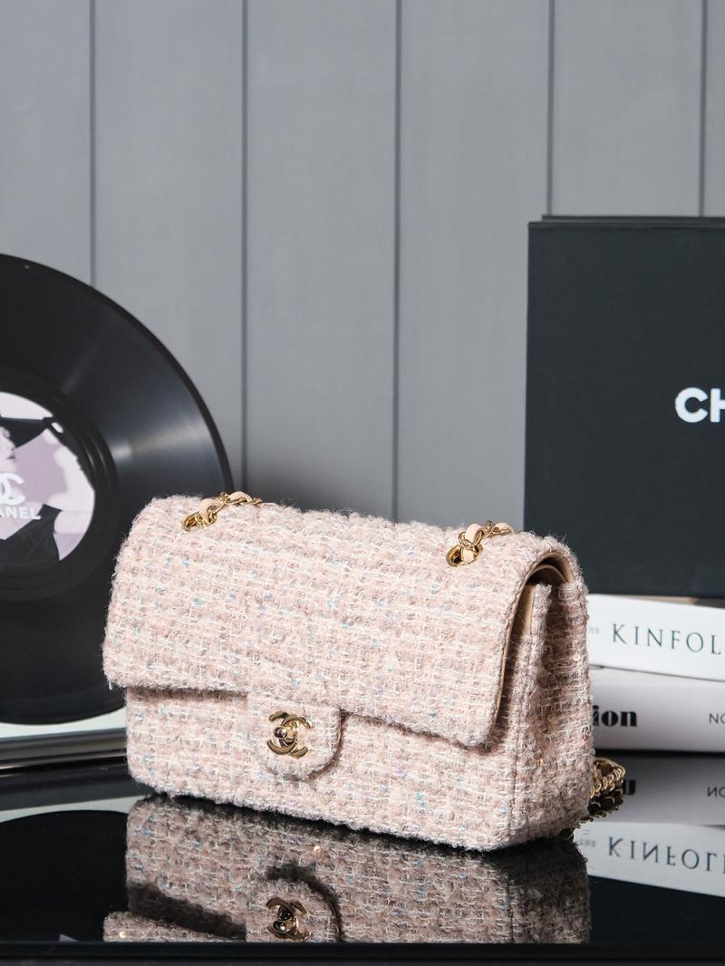 Classic Chanel Wool Flap Bag Pink AS1112