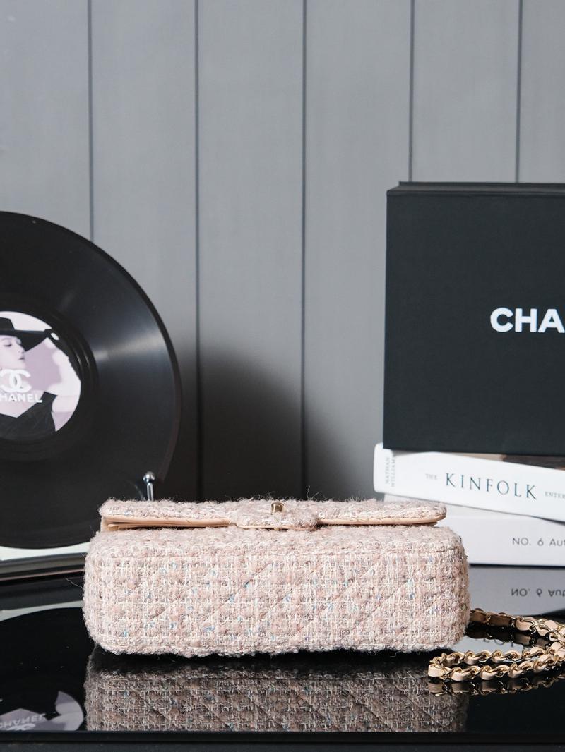 Classic Chanel Wool Flap Bag Pink AS1112