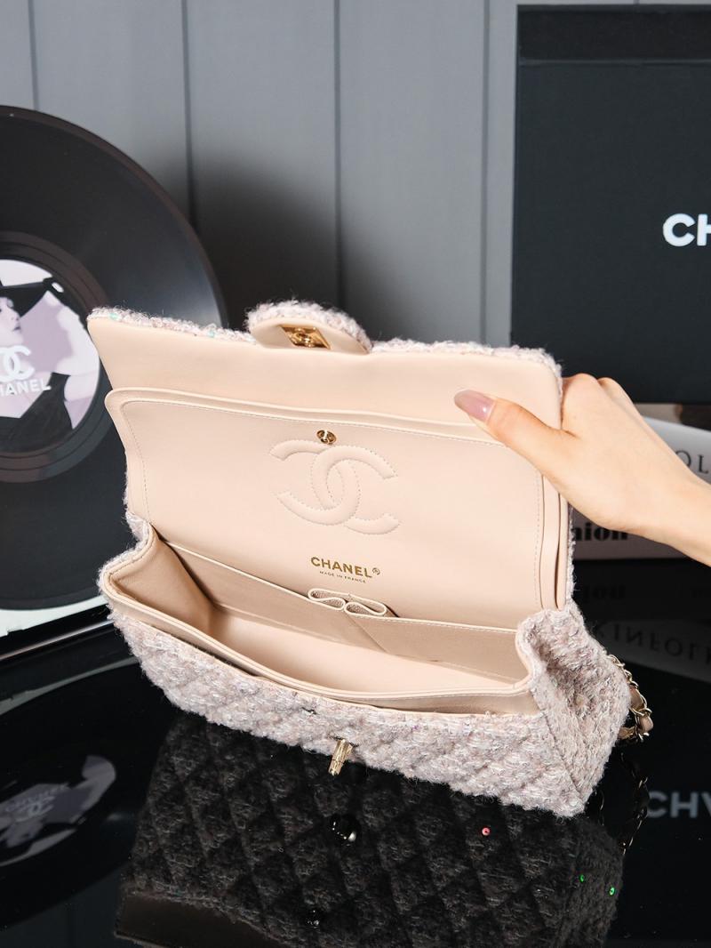 Classic Chanel Wool Flap Bag Pink AS1112