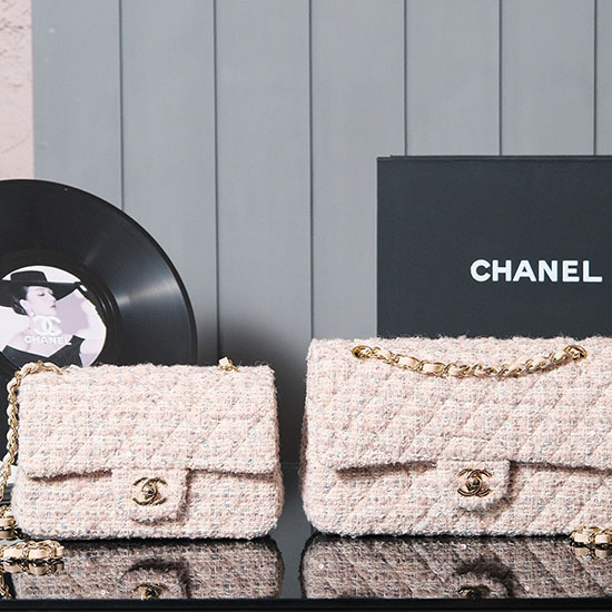 Classic Chanel Wool Flap Bag Pink AS1112