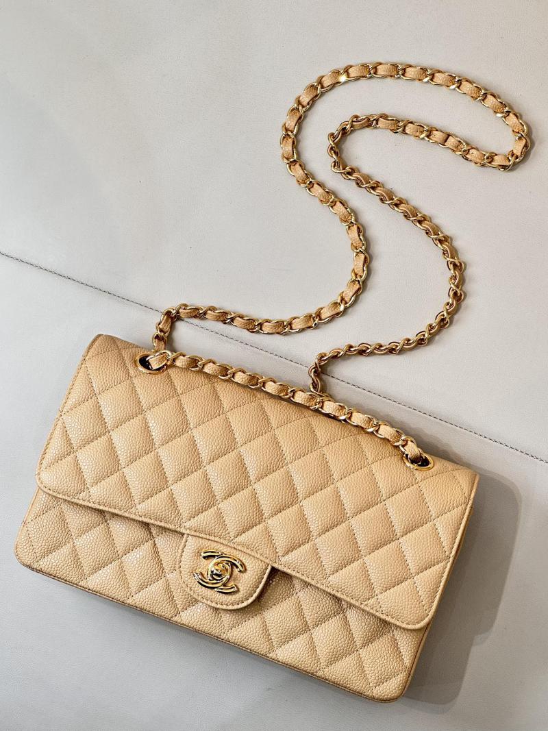 Medium Chanel Grained Calfskin Flap Bag A01112 Beige