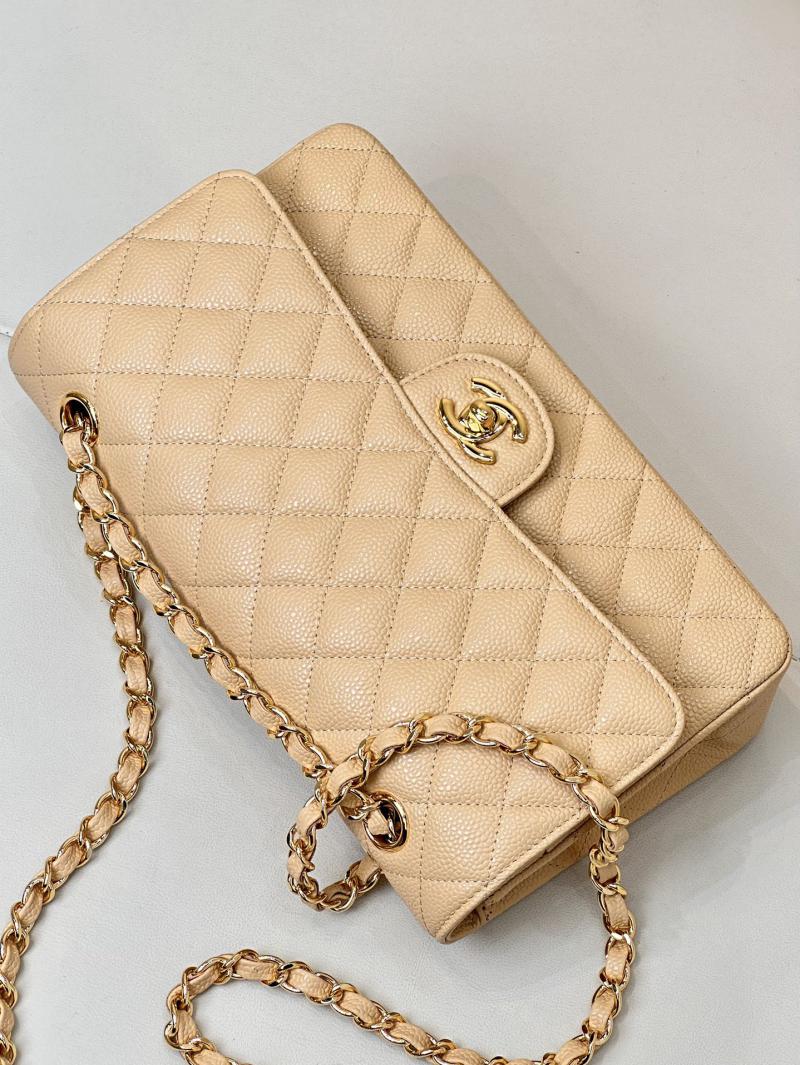 Medium Chanel Grained Calfskin Flap Bag A01112 Beige