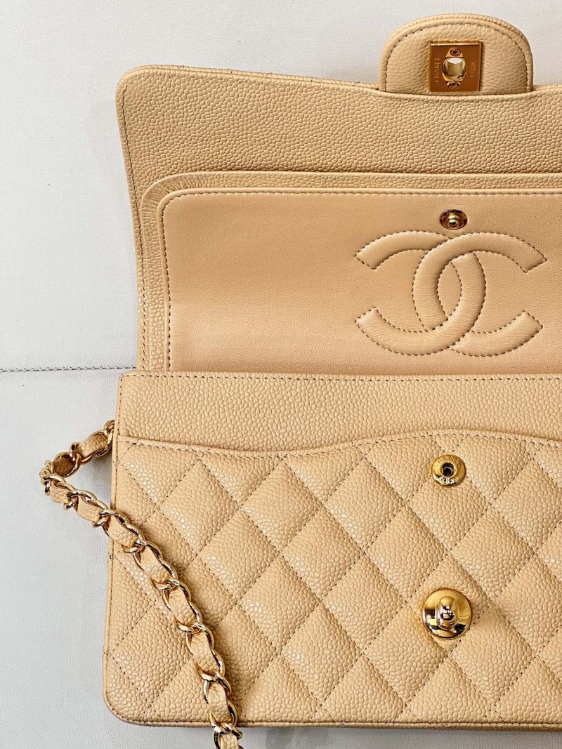 Medium Chanel Grained Calfskin Flap Bag A01112 Beige