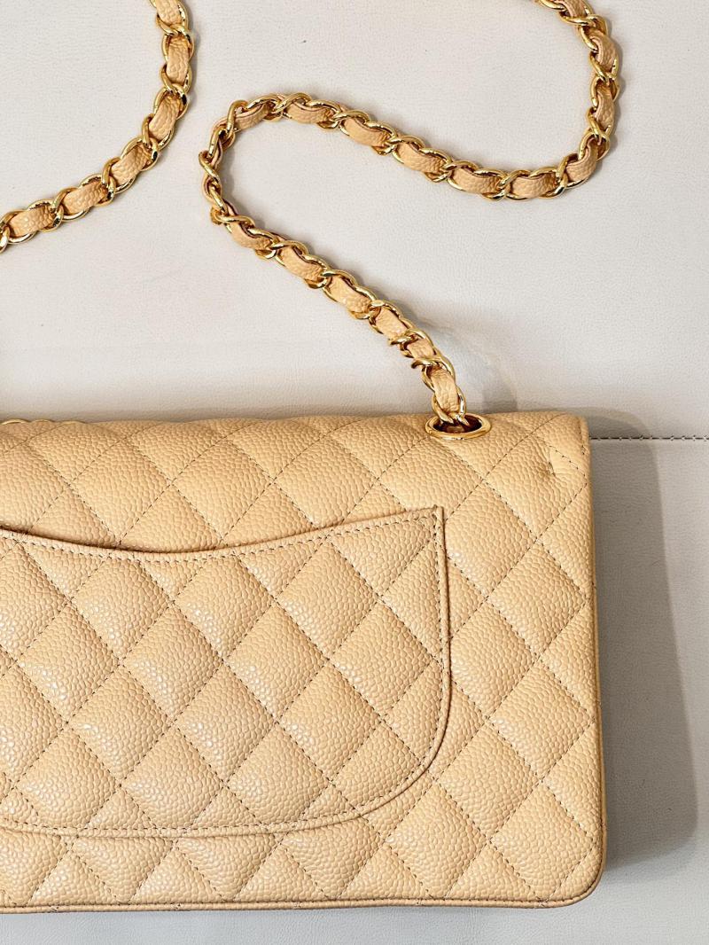 Medium Chanel Grained Calfskin Flap Bag A01112 Beige