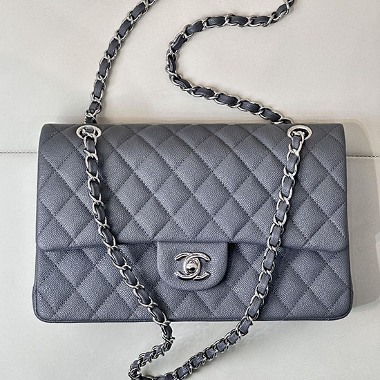 Medium Chanel Grained Calfskin Flap Bag A01112 Grey