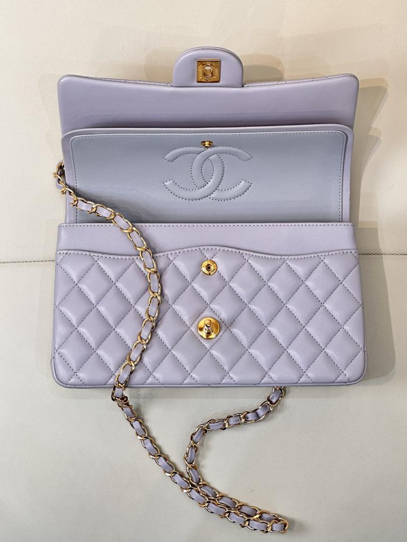 Medium Chanel Grained Calfskin Flap Bag A01112 Light Purple