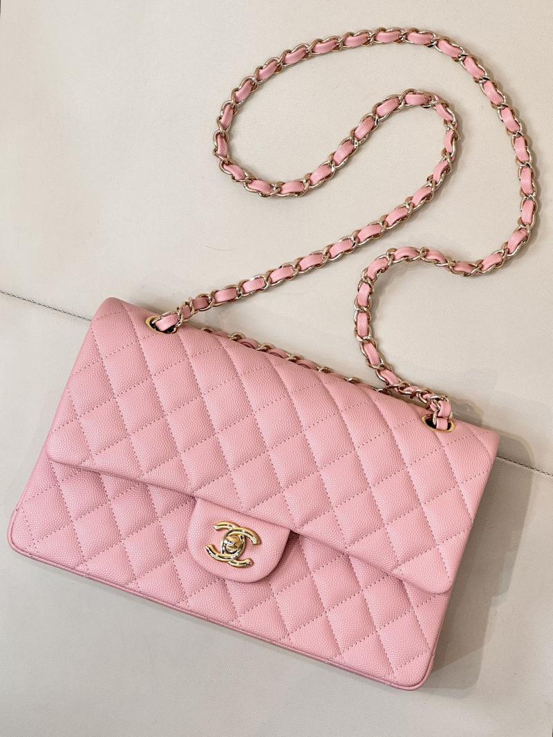 Medium Chanel Grained Calfskin Flap Bag A01112 Pink