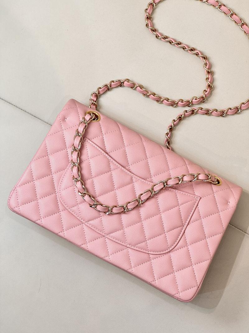 Medium Chanel Grained Calfskin Flap Bag A01112 Pink