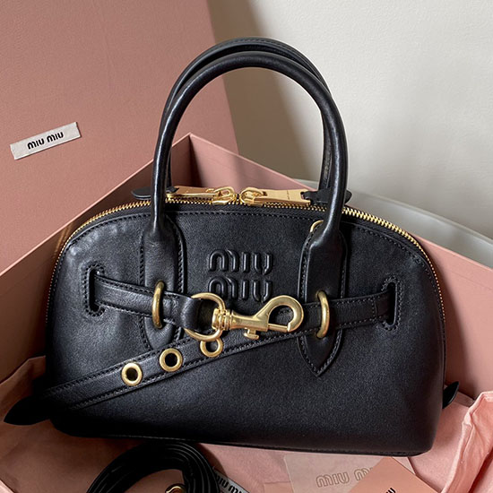 Miu Miu Aventure nappa leather top-handle bag 5BB169 Black