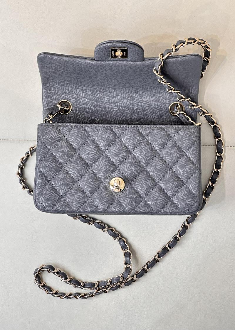 Small Chanel Grained Calfskin Flap Bag A01116 Grey