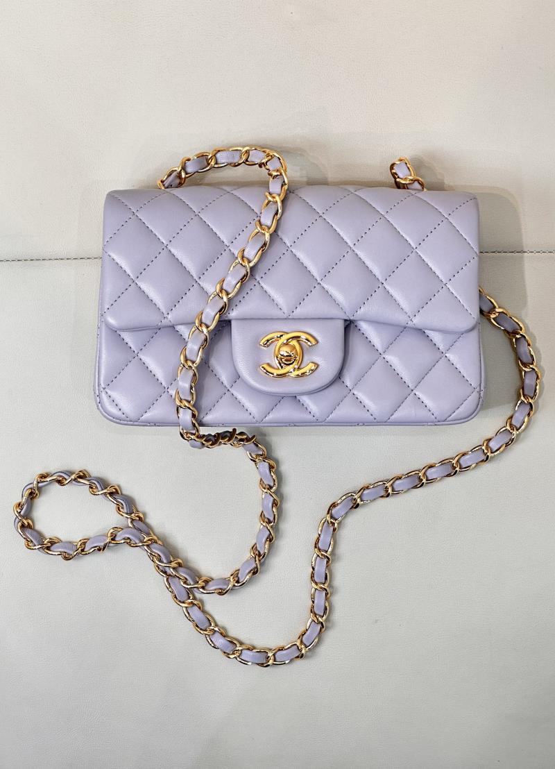 Small Chanel Grained Calfskin Flap Bag A01116 Light Purple