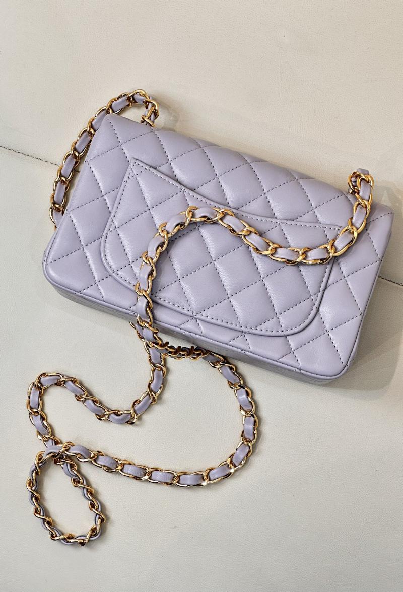 Small Chanel Grained Calfskin Flap Bag A01116 Light Purple