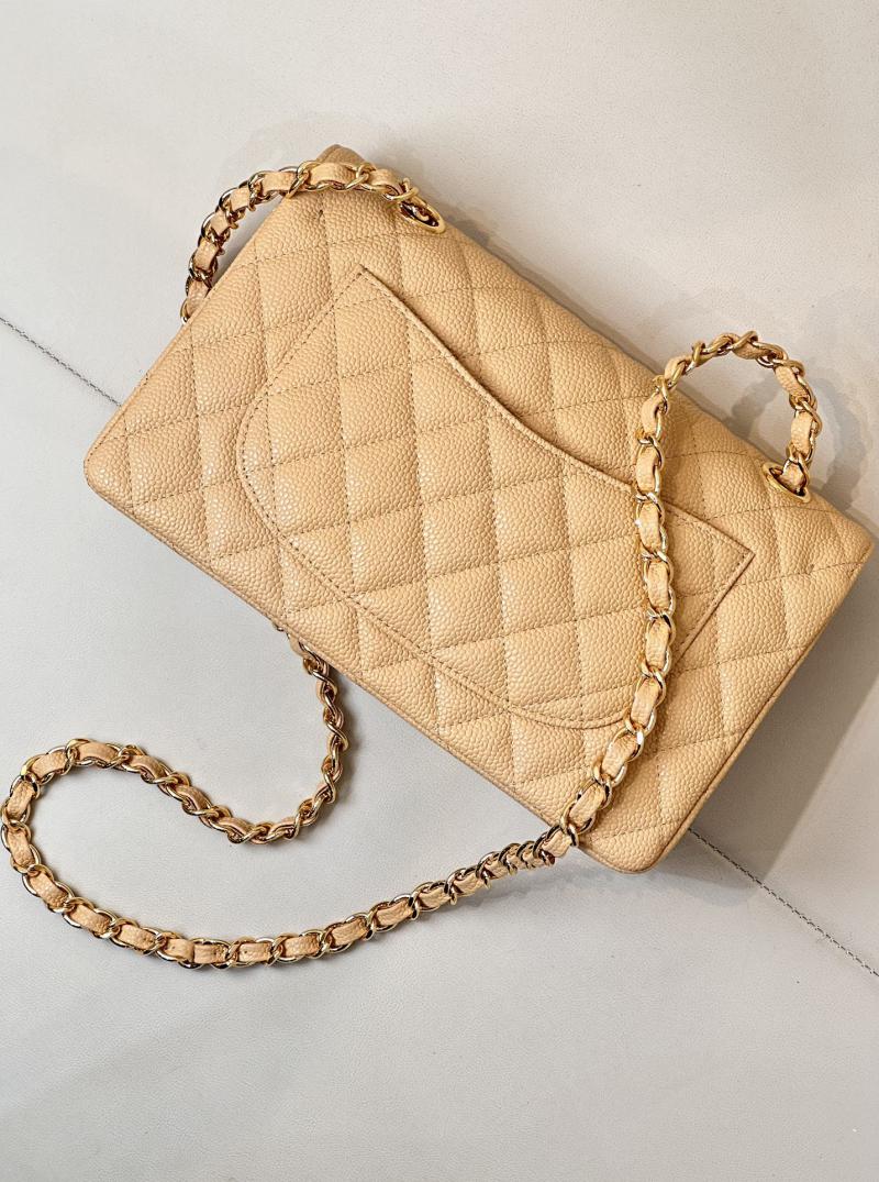 Small Chanel Grained Calfskin Flap Bag A01117 Beige