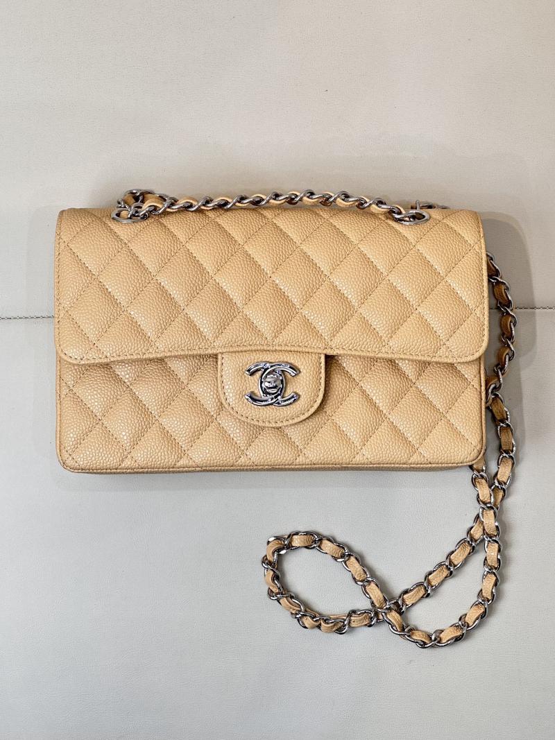 Small Chanel Grained Calfskin Flap Bag A01117 Beige