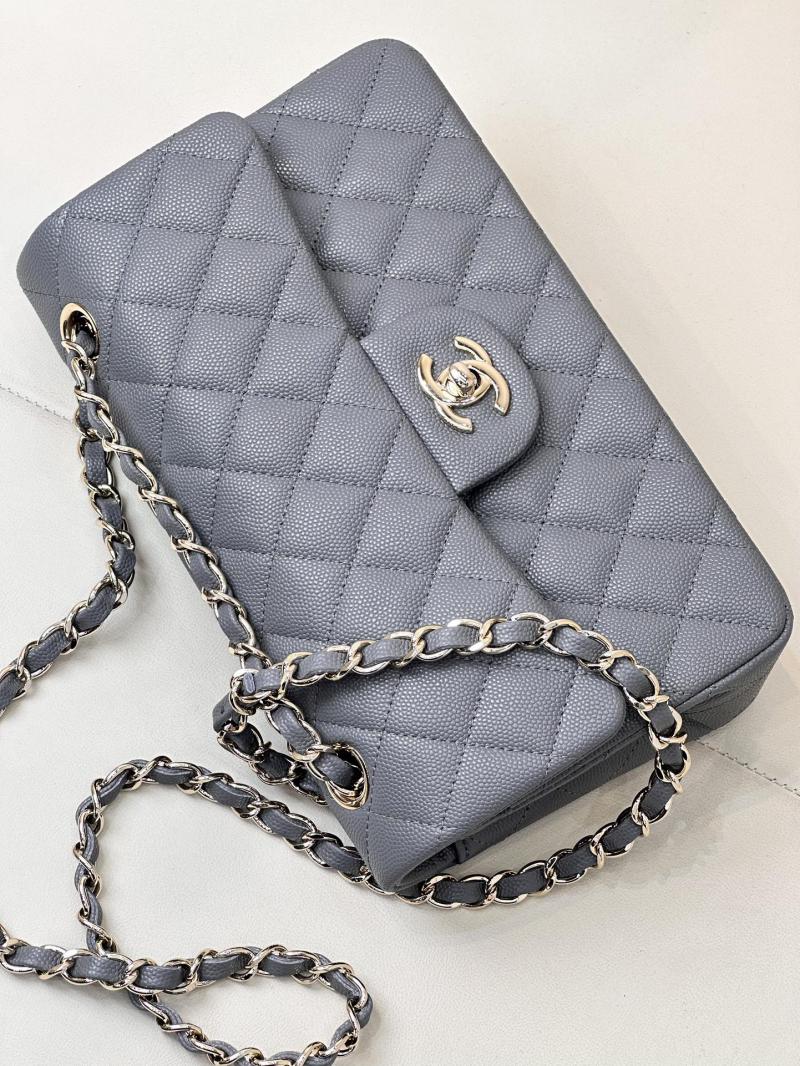 Small Chanel Grained Calfskin Flap Bag A01117 Grey