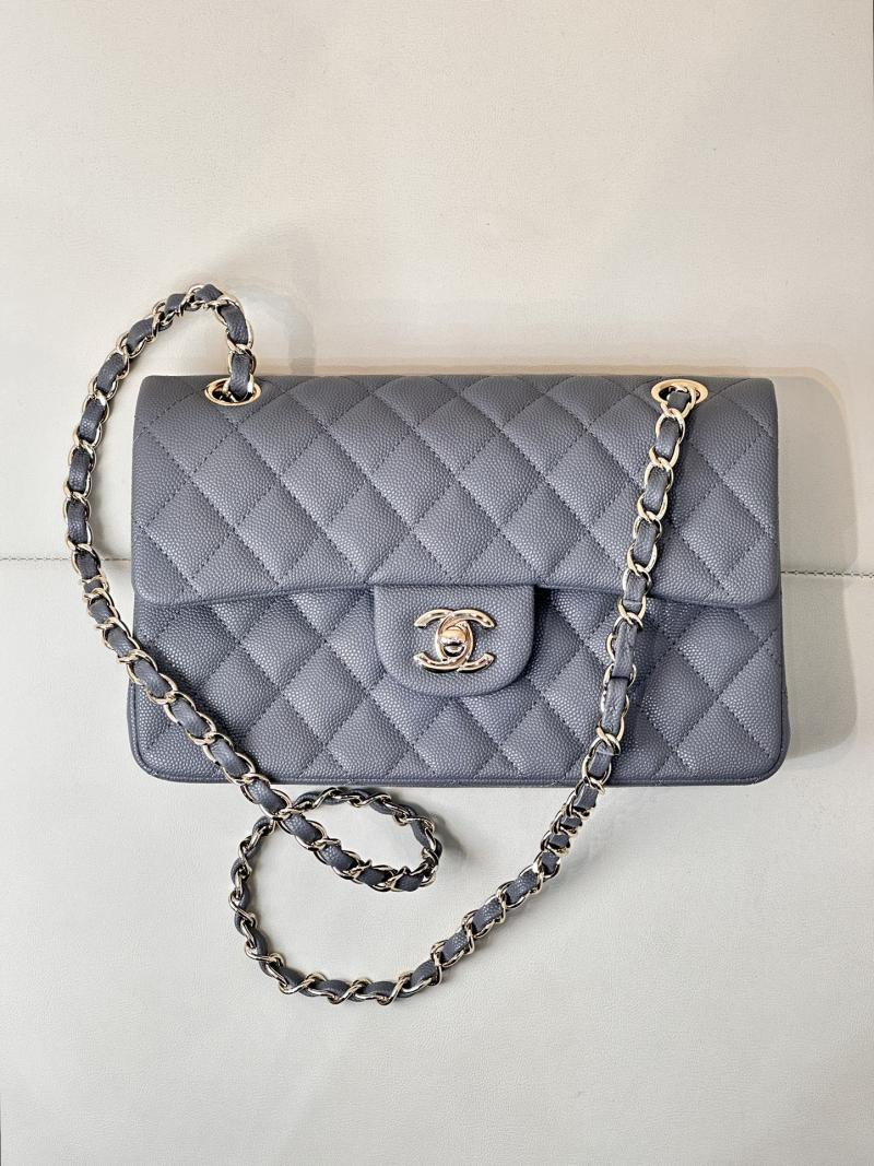 Small Chanel Grained Calfskin Flap Bag A01117 Grey