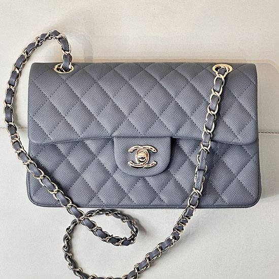 Small Chanel Grained Calfskin Flap Bag A01117 Grey