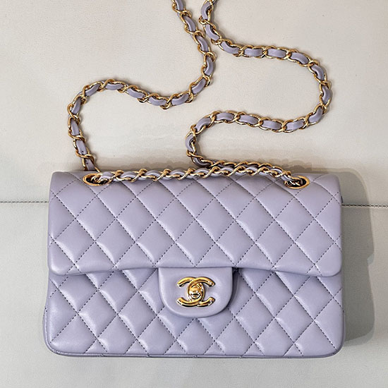 Small Chanel Grained Calfskin Flap Bag A01117 Light Purple