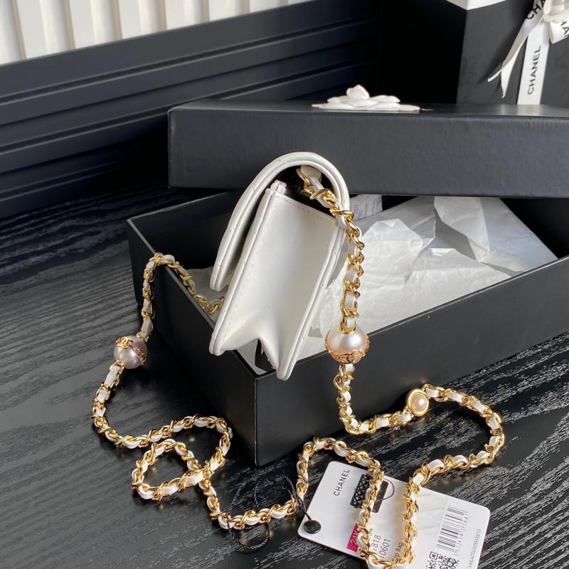 Chanel Flap Phone Holder With Chain AP4284 White