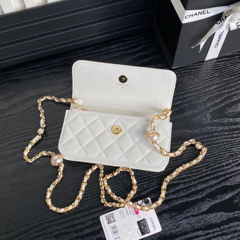 Chanel Flap Phone Holder With Chain AP4284 White