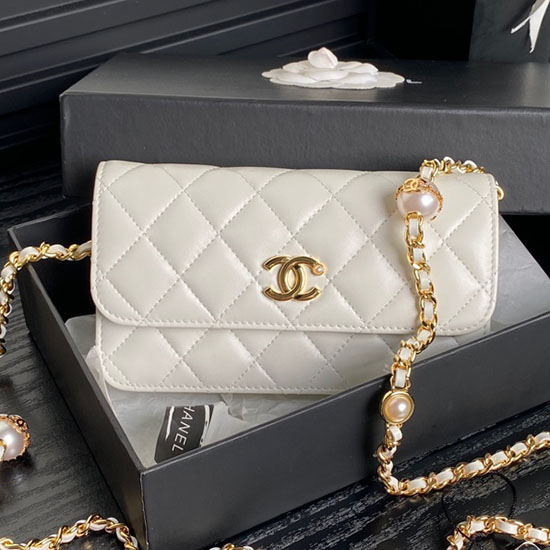 Chanel Flap Phone Holder With Chain AP4284 White