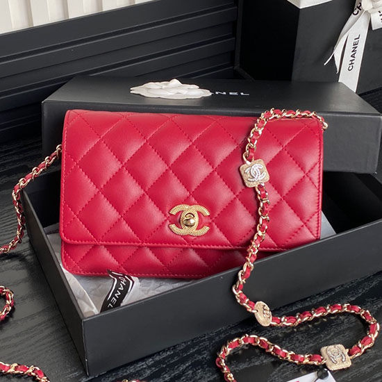 Chanel Lambskin WOC Chain Wallet AP4299 Red