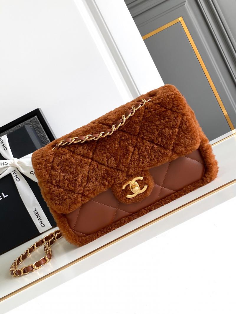 Chanel Shearling Lambskin Flap Bag AS5149 Brown