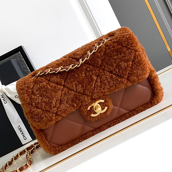 Chanel Shearling Lambskin Flap Bag AS5149 Brown