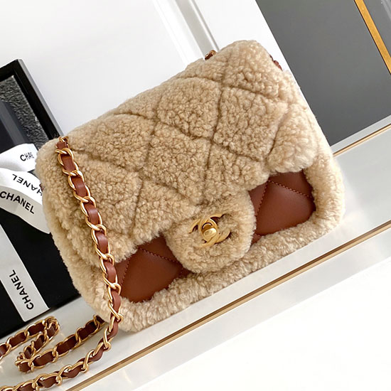 Chanel Shearling Lambskin Mini Flap Bag AS5148 Beige