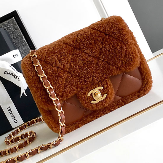 Chanel Shearling Lambskin Mini Flap Bag AS5148 Brown