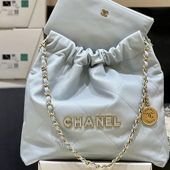 Small Chanel Grained Calfskin 22 Handbag AS3260 Blue