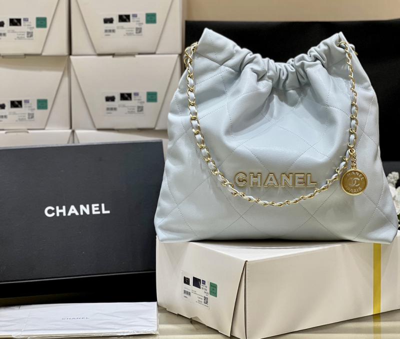 Chanel Grained Calfskin 22 Handbag AS3261 Blue