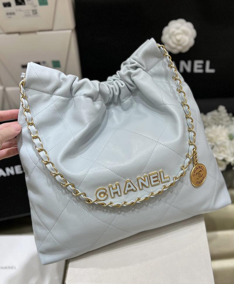 Chanel Grained Calfskin 22 Handbag AS3261 Blue