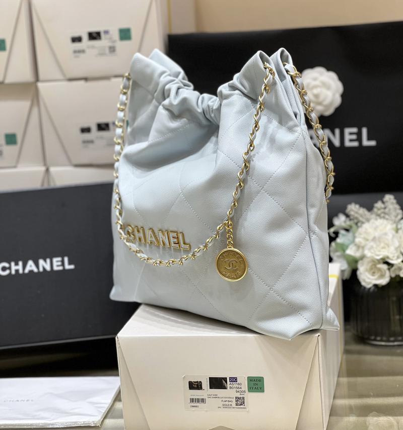 Chanel Grained Calfskin 22 Handbag AS3261 Blue