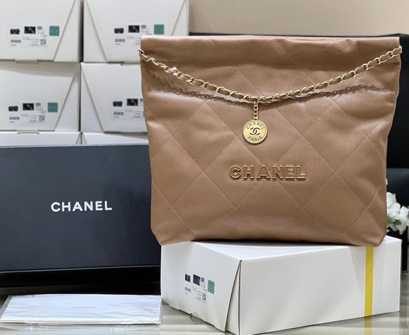 Chanel Grained Calfskin 22 Handbag AS3261 Brown