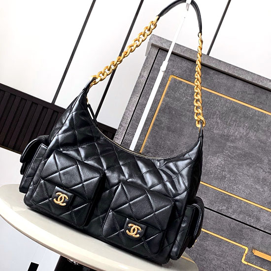 Chanel Lambskin Large Hobo Bag Black AS24251