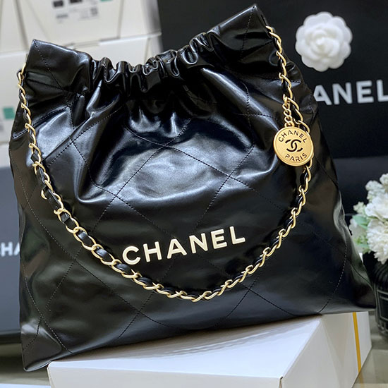 Chanel Shiny Calfskin 22 Handbag AS3261 Black