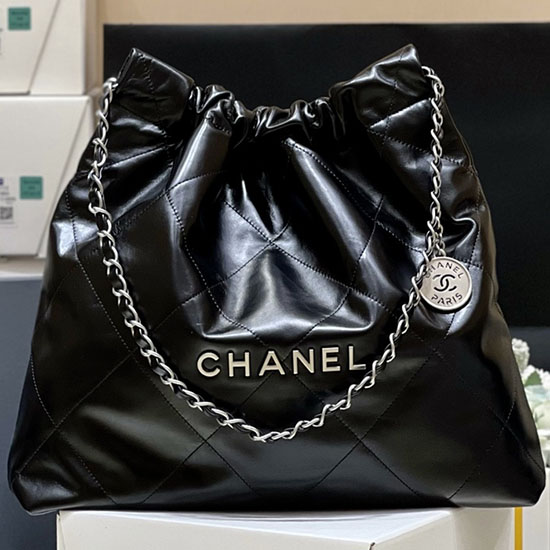 Chanel Shiny Calfskin 22 Handbag AS3261 Black