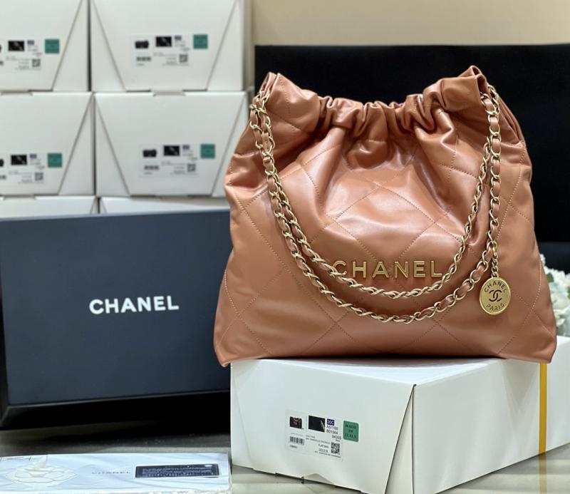 Chanel Shiny Calfskin 22 Handbag AS3261 Caramel